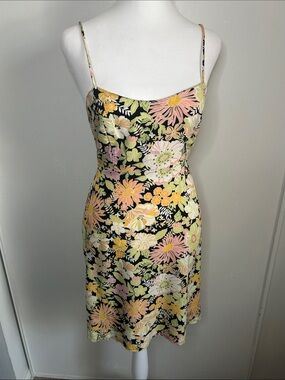Miss Selfridge Tie Back Mini Slip Dress in Black Tropical Pastel Floral